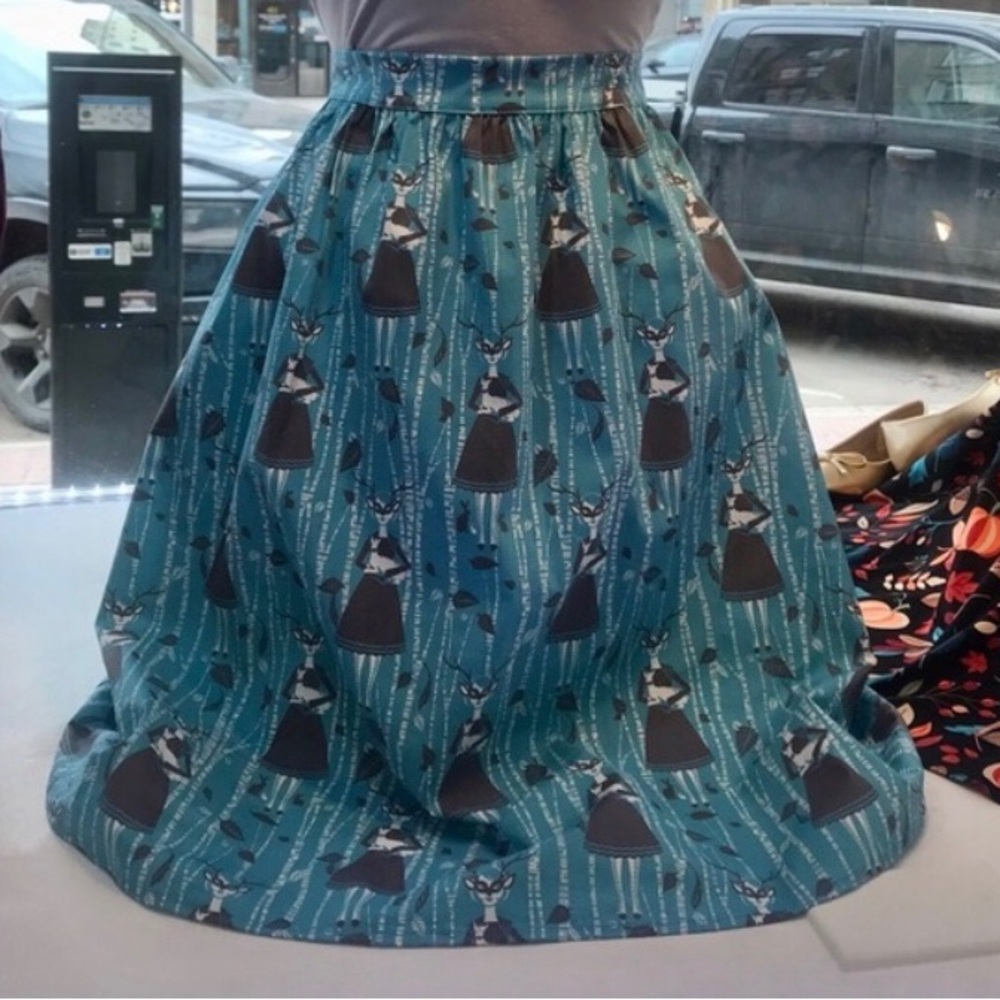 Deerest Friends Women’s Poplin Midi Skirt Teal New